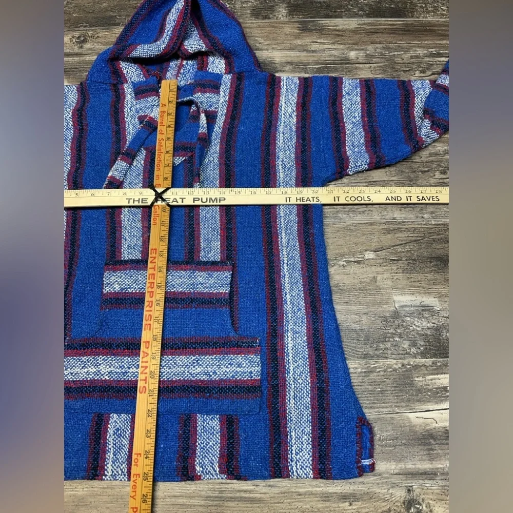 Blue Striped Baja Hoodie Mexican Blanket Pullover Men’s Medium - GUC